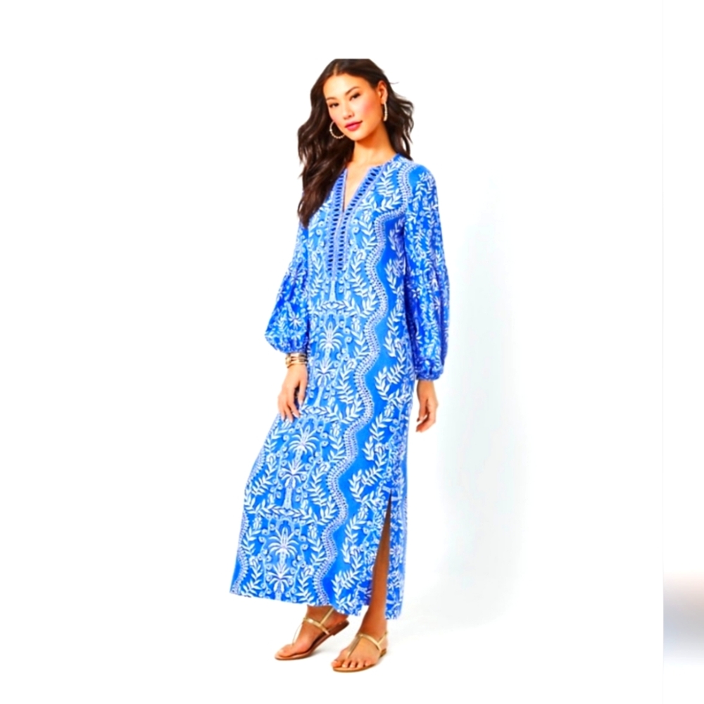 NWT Lilly Pulitzer Caftan Abaco Blue Have It Both Rays Engineered Maxi MSRP $258